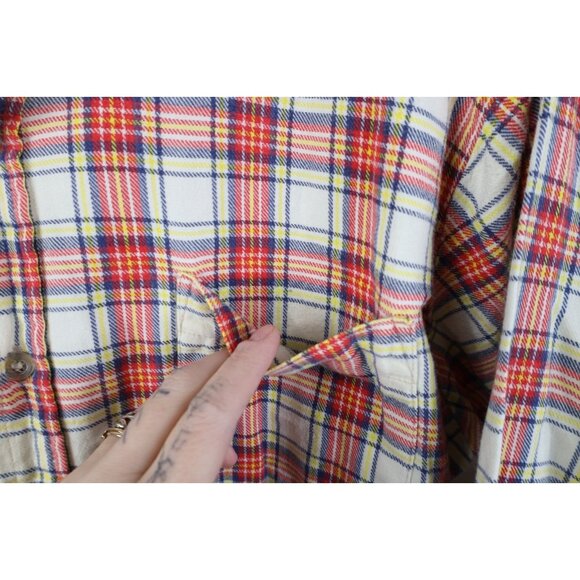 Vintage 70s Streetwear Mens Large Faded Flannel Collared Button Shirt Plaid - Picture 4 of 11